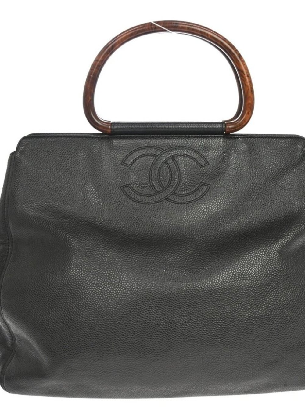 Chanel Black Calfskin Wood Handle Handbag